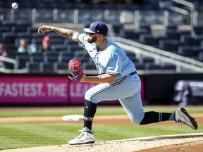 Toronto Blue Jays rookie Alex Manoah (6) pitches in the first inning against the New York Yankees at Yankee Stadium.