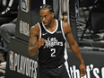 The impenetrable Kawhi Leonard of the L.A. Clippers celebrates a basket during game one against the Dallas Mavericks, on May 22.