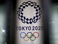 The logo of the Tokyo Olympic Games, at the Tokyo Metropolitan Government Office building in Tokyo, Japan, January 22, 2021.