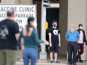 Activity outside the COVID-19 vaccination site at RBC Convention Centre in Winnipeg on Wed., May 19, 2021. KEVIN KING/Winnipeg Sun/Postmedia Network