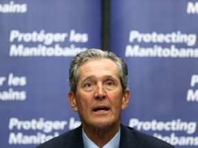 Premier Brian Pallister delivers a COVID-19 briefing at the Manitoba Legislative Building in Winnipeg on Thurs., May 20, 2021. KEVIN KING/Winnipeg Sun/Postmedia Network