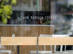 Outside an empty coffee shop in downtown Winnipeg on Wednesday, May 26, 2021.