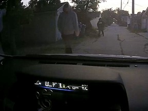A screenshot from dashcam surveillance video footage Winnipeg Police released on Friday of two suspects wanted in connection with the shooting death of 21-year-old Mohammed Yonis Ali who was shot near his residence in the 800 block of Alfred Avenue in Winnipeg's North End during the evening of Aug. 26, 2020. Ali was taken to hospital in critical condition but he died from his injuries two days later.