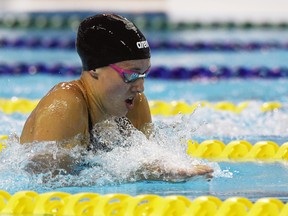In the women’s 100-m breaststroke at the Olympic Swimming Trials in Toronto on Sunday, June 20, 2021, Kelsey Wog was the first to touch the wall defeating Rachel Nicol of Lethbridge, Alta., (1:07:31) and Kierra Smith of Kelowna, B.C., (1:07:72). The Winnipeg native and member of the University of Manitoba Bisons set a personal best 1:06:77 to qualify for nomination for the Tokyo Olympics.