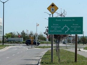 The roundabout at Campeau and Palladium Drive in Kanata, Ont., is seen Wednesday, June 2, 2021.