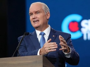 Conservative Party leader Erin O'Toole speaks at a press conference at the Westin Hotel in Ottawa on Thursday, June 17, 2021.