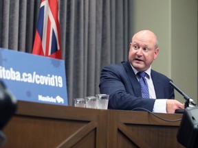 Dr. Brent Roussin, chief provincial public health officer, announces new health orders during a press briefing at the Manitoba Legislative Building in Winnipeg on Wed., June 9, 2021.