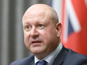 Dr. Brent Roussin, chief provincial public health officer, announces new health orders during a press briefing at the Manitoba Legislative Building in Winnipeg on Wed., June 9, 2021. KEVIN KING/Winnipeg Sun/Postmedia Network