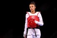 Skylar Park of Team Canada reacts after being defeated by Lo Chia-ling of Team Chinese Taipei during the Women's -57kg Taekwondo Quarterfinal contest on day two of the Tokyo 2020 Olympic Games at Makuhari Messe Hall on July 25, 2021 in Chiba, Japan. (Photo by Maja Hitij/Getty Images)