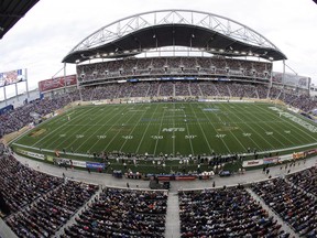Investors Group Field is shown during opening kickoff for the CFL game between the Winnipeg Blue Bombers and Montreal Alouettes.