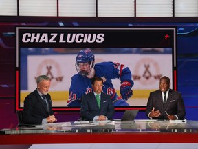 With the 18th pick in the 2021 NHL Entry Draft, the Winnipeg Jets select Chaz Lucius during the first round of the 2021 NHL Entry Draft at the NHL Network studios on July 23, 2021 in Secaucus, N.J.