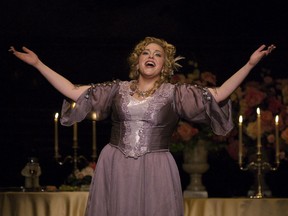 Violetta (Yali-Marie Williams) sings with joy after having met Alfredo during the dress rehearsal of Manitoba Opera's production of Verdi's La Traviata. The opera caps off the company's 35th season with performances April 19, 22, 25 at the Centennial Concert Hall in Winnipeg.n/a ORG XMIT: opera10