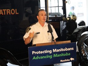 Winnipeg Police Chief Danny Smyth speaks to media about new funding from the Criminal Property Forfeiture Program at the Winnipeg Police Museum on Wednesday. James Snell/Postmedia