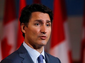 Canada's Prime Minister Justin Trudeau attends a news conference to announce Mary Simon (not pictured) as the next Governor General of Canada in Gatineau, Quebec, Canada July 6, 2021.