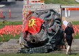 A statue of Queen Victoria at The Manitoba Legislature that was toppled on Canada Day and later had its head removed is seen here on Friday, July 02, 2/2021.