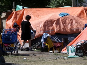 A camp used by members of the homeless community in Winnipeg on Friday. End Homelessness Winnipeg communications and community relations manager Kristiana Clemens says a strategy released one year ago to support unsheltered Winnipeggers has been successful in reaching a number of its goals over the last year.