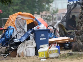 An area inhabited by members of the homeless community, in Winnipeg on Tuesday, July 20, 2021.
