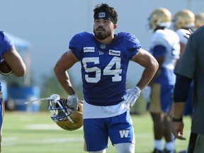 Linebacker Les Maruo on the field at Winnipeg Blue Bombers training camp on the University of Manitoba campus in Winnipeg on Sunday, July 25, 2021.