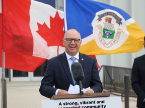 Coun. Scott Gillingham (St. James) announces ICIP funding that will pave the way for a $24-million expansion of the St. James Civic Centre on Friday, July 30, 2021 in Winnipeg.