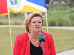 Winnipeg City Councillor Janice Lukes speaks with media about the new South Winnipeg Recreation Campus that will be located in the Waverley West ward and serve the surrounding region. James Snell/Winnipeg Sun