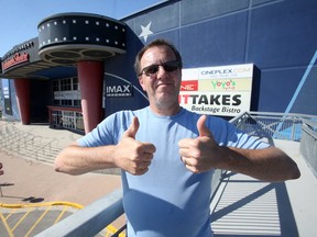 Craig Sharpe is raising money for 1JustCity, in Winnipeg, by watching the movie Free Guy 227 times over the next 45 days, he also hopes his effort will set a Guiness world record.  Saturday, August 14/2021.Winnipeg Sun/Chris Procaylo/stf