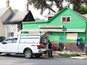 The Winnipeg Police Service Homicide Unit is investigating the death of a woman in her 60s from a fire on Wardlaw Avenue and Scott Street on Monday, Aug. 16, 2021 in Winnipeg. Josh Aldrich/Winnipeg Sun