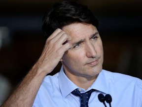 Canada's Prime Minister Justin Trudeau during a news conference in Longueuil, Quebec, Canada on Aug. 16, 2021.