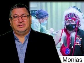Pimicikamak Cree Nation Chief David Monias, seen here in a video produced last summer where he discussed COVID-19 vaccines, announced on his Facebook page this week that he has tested positive for COVID-19, and that he is currently in isolation. Screenshot.