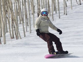 A snowboarder rides the slopes at Holiday Mountain Resort in this picture taken in the winter of 2017. Holiday Mountain says they will cancel their upcoming winter season, as this yearÕs drought means they wonÕt have enough water to make the snow needed for a ski and snowboard season.
Holiday Mountain photo
