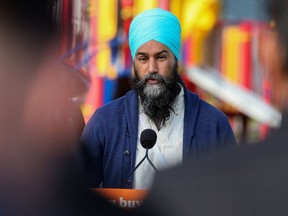 Jagmeet Singh, leader of Canada's New Democratic Party, speaks about affordable housing during election campaign stop at Sinclair Park in Winnipeg, Manitoba, Canada August 26, 2021.