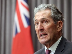 Premier Brian Pallister speaks during a COVID-19 update at the Manitoba Legislative Building in Winnipeg on Monday, Aug. 23, 2021.