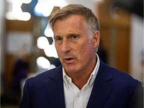 The People's Party of Canada Leader Maxime Bernier speaks to media at a campaign rally in Saskatoon, on Thursday, Sept. 2, 2021.