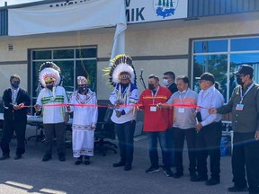 The ribbon is cut at the grand opening of the Anishininew Minoyawigumik Health and Healing Centre, at 1880 Ellice Ave. in Winnipeg, on Friday.