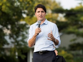 Justin Trudeau, Liberal leader of Canada, visits the riding of Malpeque in Cornwall, P.E.I., Sunday, Aug. 22, 2021.