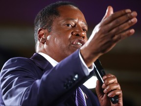 Gubernatorial recall candidate Larry Elder speaks to supporters at an election night event on Sept. 14, 2021 in Costa Mesa, Calif.