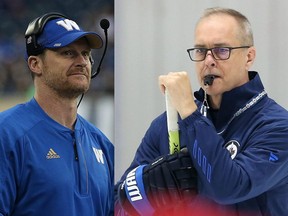 Winnipeg Blue Bombers coach Mike O’Shea and Winnipeg Jets coach Paul Maurice.  Winnipeg Sun files