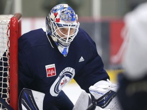 Arvid Holm follows the puck during Winnipeg Jets pro minicamp at Bell MTS Iceplex in west Winnipeg on Wednesday, Sept. 16, 2021.