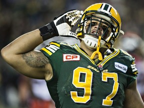 Former CFL player Eddie Steele, shown during a game in 2015, 
has been dismissed as an Elks game-day analyst on 630 CHED, the club’s radio rights holder.