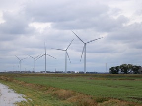 Wind turbines create green energy in Southern Manitoba on Friday, Oct. 15, 2021. Josh Aldrich/Winnipeg Sun