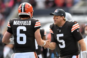 Case Keenum (right) will start for Cleveland on Thursday with Baker Mayfield injured.