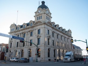 Moose Jaw City Hall on Main Street as seen in this file photo. City of Moose Jaw crews used water jets and a giant vacuum to break up and suck out a mass, popularly known as a "fatberg."