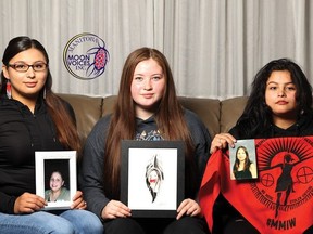 Sisters Victoria, Lyndie and Angel Dorie are taking part in the Manitoba Moon Voices photo campaign which uses images to call for more action to keep Indigenous women and girls safe, and show how families are affected by violence towards women.