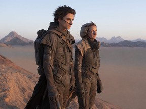 Timothée Chalamet and Rebecca Ferguson in a scene from Dune.