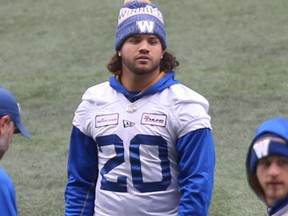 Brady Oliveira, a member of the Winnipeg CFL team during practice in Winnipeg on Friday, Oct. 22, 2021.