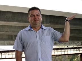 Winnipeg City Councillor Jeff Browaty (North Kildonan) poses for a photo near The Forks Market on Monday. Browaty is pitching the idea of bridge name signs on the underside of local bridges to help waterway users orient themselves.