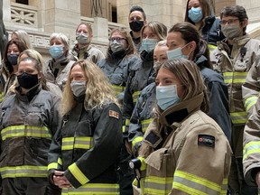 Firefighters were at the Legislature on Friday as part of a government program announcement. Josh Aldrich/Winnipeg Sun