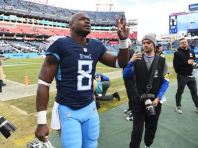 Tennessee Titans running back Adrian Peterson leaves the field after a win against the New Orleans Saints.