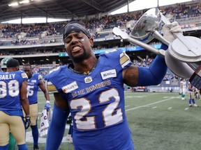 Bombers DB Alden Darby said every game is important. “There’s a lot of guys that have had the game taken away from them, (by) COVID or injuries or just Father Time. We have an opportunity to suit up and strap on that helmet, so we’re going to take advantage of it and show our appreciation for the game.” KEVIN KING/Winnipeg Sun
