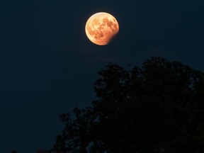 A partial lunar eclipse on August 7, 2017 in Regensburg, Germany.