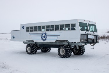The Frontiers North Adventures Tundra Buggy ready for its first trip across the tundra outside Churchill Man., on Nov. 19, 2021.